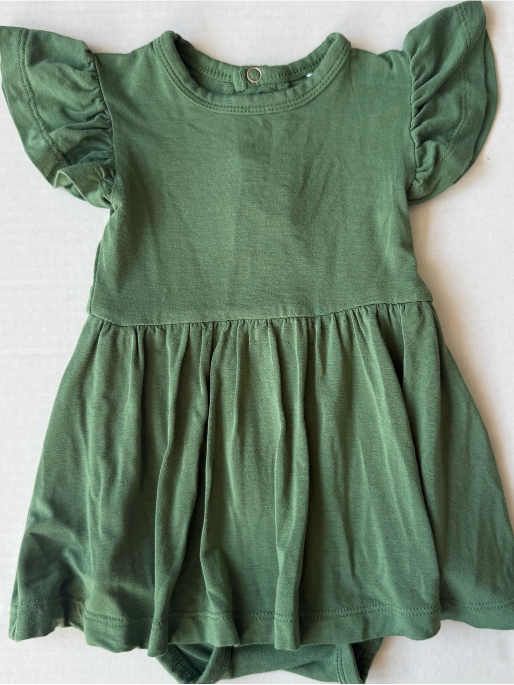 ubble Baby Bamboo Sage Green Flutter Sleeve Twirl Dress Romper 3-6M